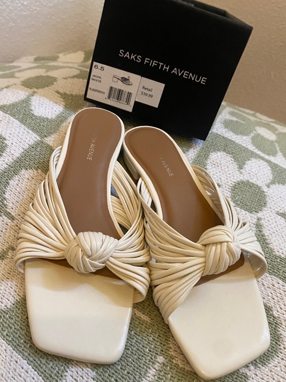 Saks Fifth Avenue Jackie White Knot Slide Sandals Size 6.5